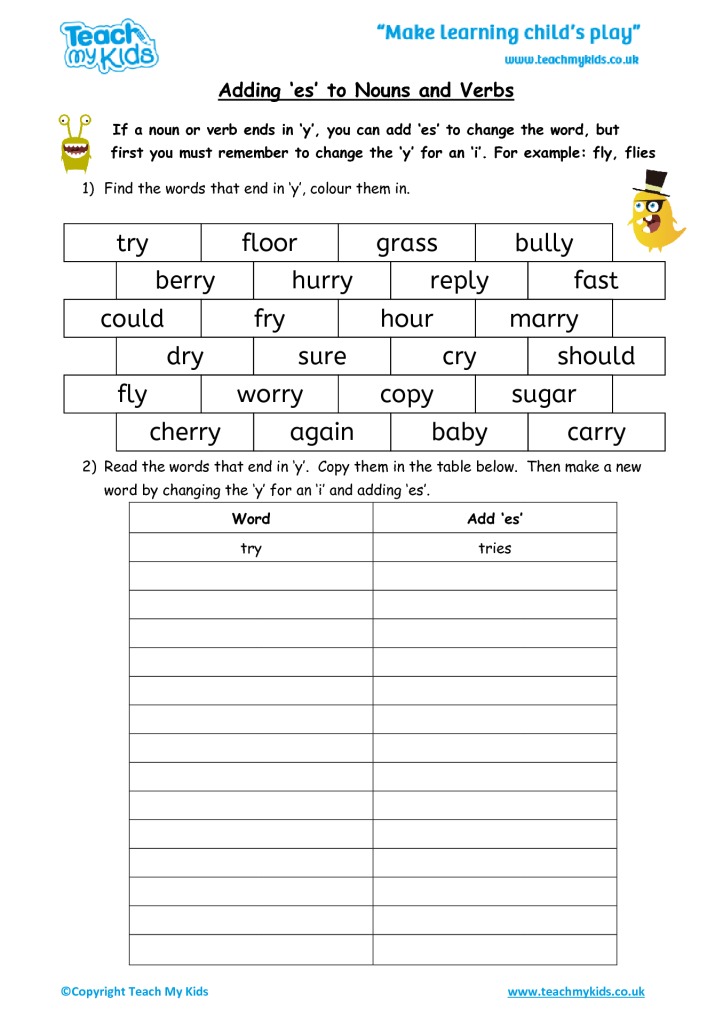 Adding S And Es To Nouns Worksheets